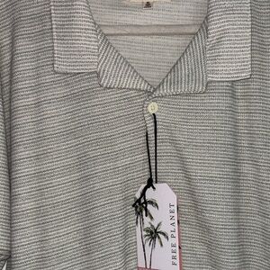 Free Planet Men's Gray Striped Button Down Shirt